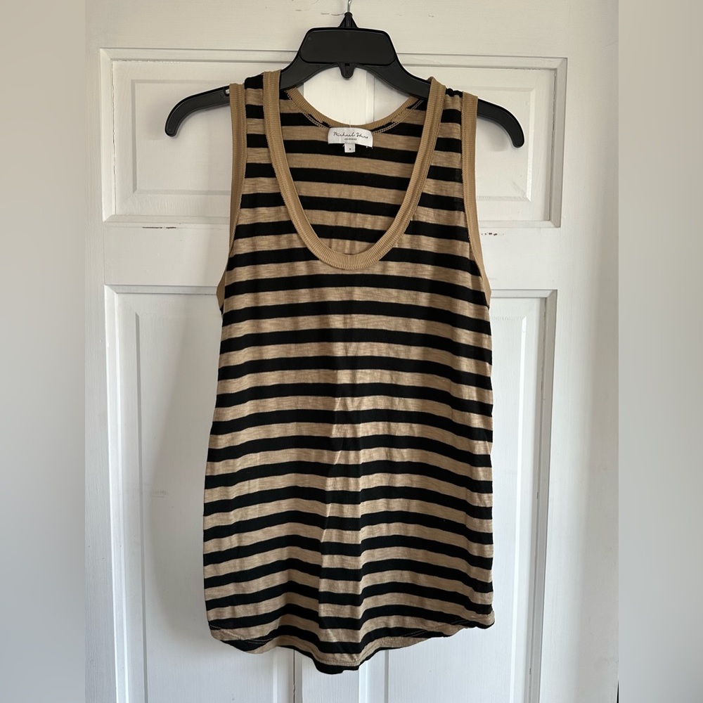 Michael Stars Black and Tan Striped Tank Top